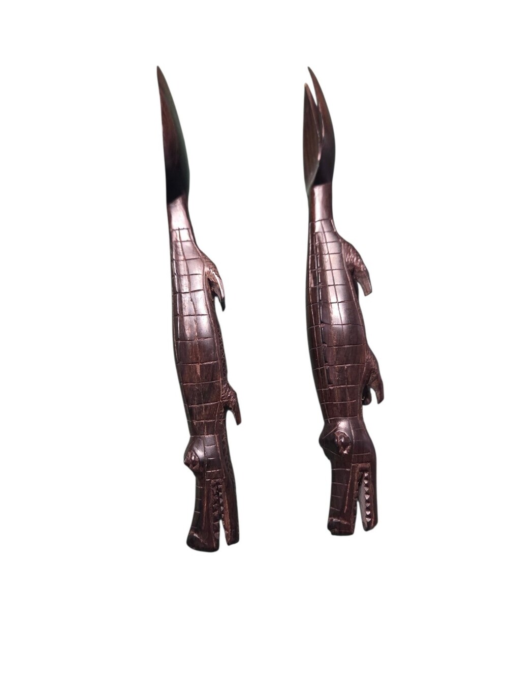 Hand Carved Wooden Alligator Salad Servers 8.5 Inches